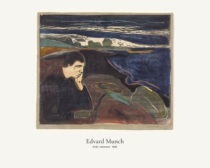 Kväll, melankoli av Edvard Munch. Konstposter med ljus marginal och diskret verktext. 40 × 50 cm.