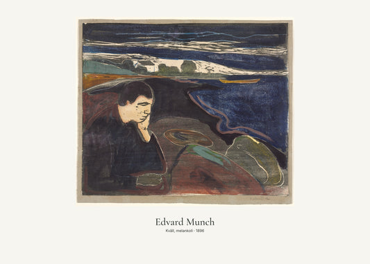 Kväll, melankoli av Edvard Munch. Konstposter med ljus marginal och diskret verktext. 50 × 70 cm.