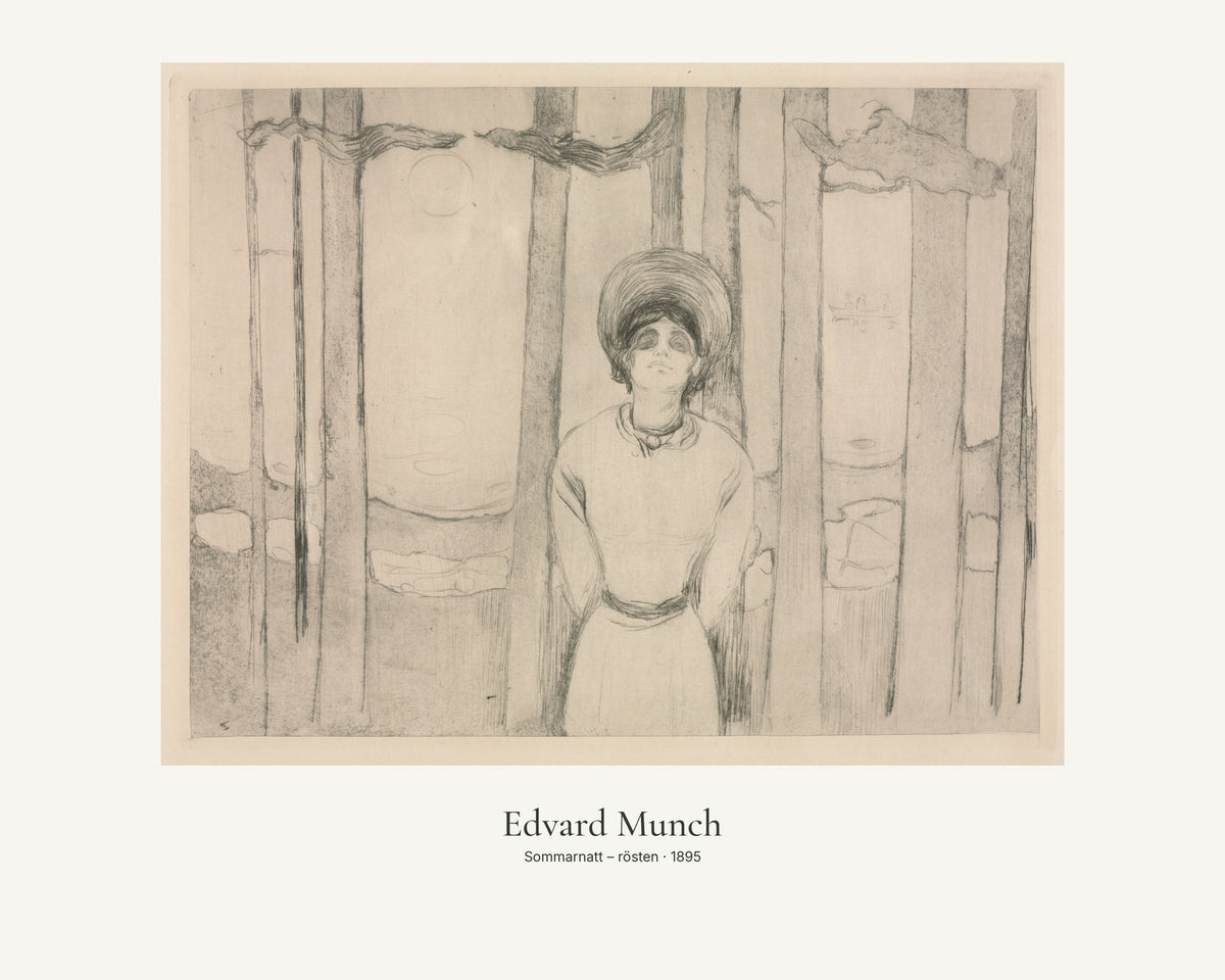 Sommarnatt – rösten av Edvard Munch. Konstposter med ljus marginal och diskret verktext. 40 × 50 cm.