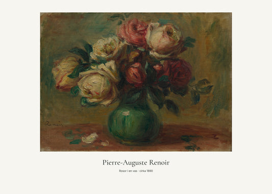 Rosor i en vas av Pierre-Auguste Renoir. Konstposter med ljus marginal och diskret verktext. 50 × 70 cm.
