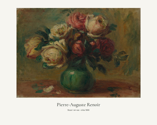 Rosor i en vas av Pierre-Auguste Renoir. Konstposter med ljus marginal och diskret verktext. 40 × 50 cm.
