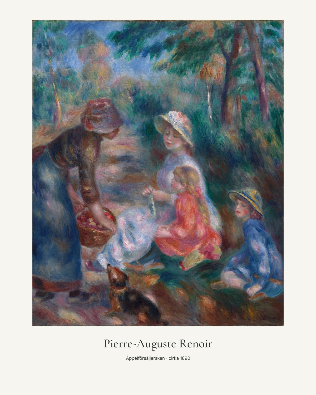 Äppelförsäljerskan av Pierre-Auguste Renoir. Konstposter med ljus marginal och diskret verktext. 40 × 50 cm.