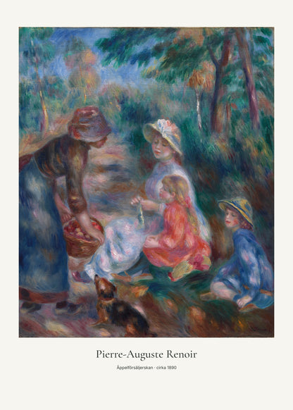 Äppelförsäljerskan av Pierre-Auguste Renoir. Konstposter med ljus marginal och diskret verktext. 50 × 70 cm.