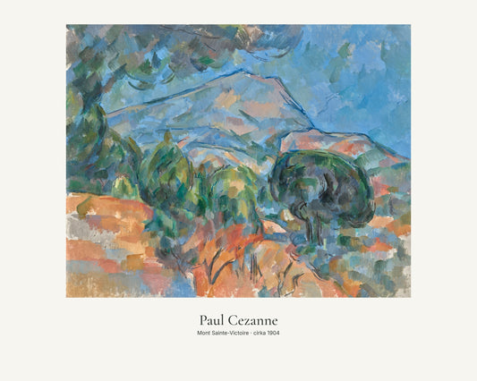 Mont Sainte-Victoire av Paul Cezanne. Konstposter med ljus marginal och diskret verktext. 40 × 50 cm.