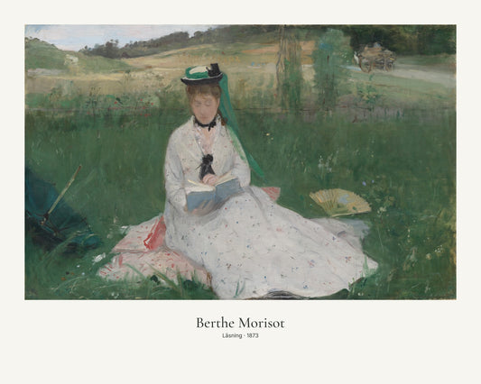 Läsning av Berthe Morisot. Konstposter med ljus marginal och diskret verktext. 40 × 50 cm.