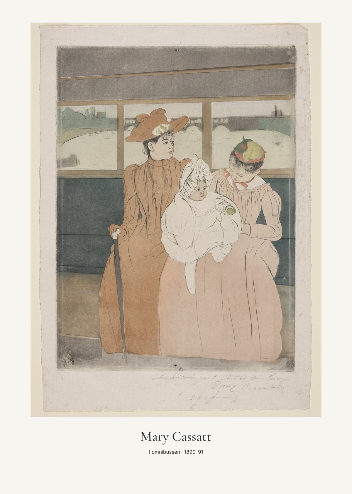 I omnibussen av Mary Cassatt. Konstposter med ljus marginal och diskret verktext. 50 × 70 cm.