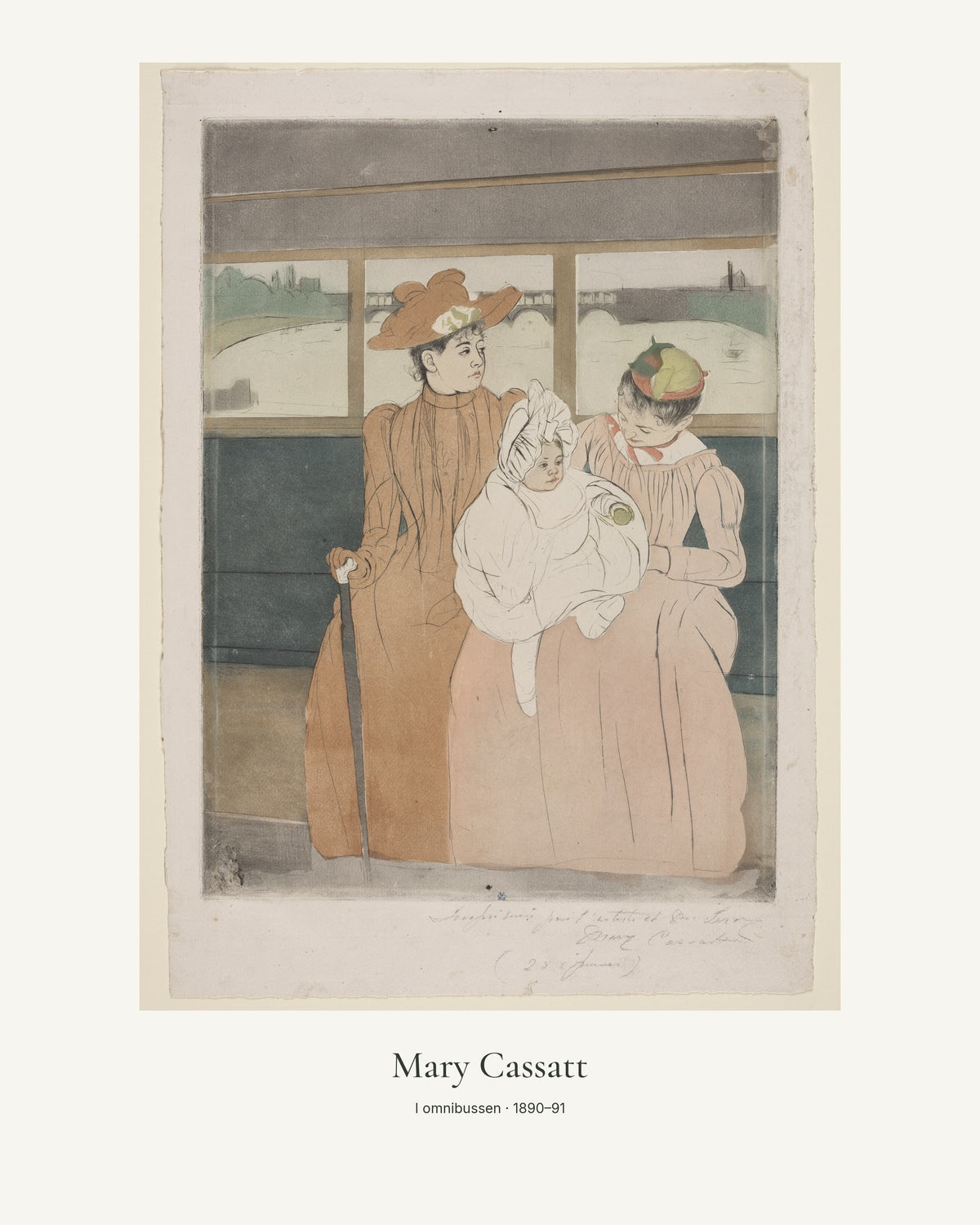 I omnibussen av Mary Cassatt. Konstposter med ljus marginal och diskret verktext. 40 × 50 cm.