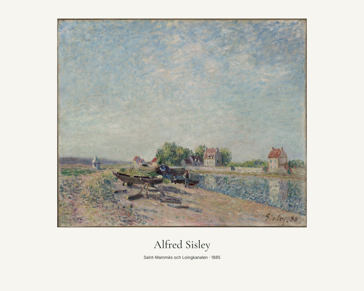 Saint-Mammès och Loingkanalen av Alfred Sisley. Konstposter med ljus marginal och diskret verktext. 40 × 50 cm.
