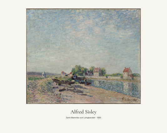 Saint-Mammès och Loingkanalen av Alfred Sisley. Konstposter med ljus marginal och diskret verktext. 40 × 50 cm.