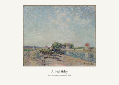 Saint-Mammès och Loingkanalen av Alfred Sisley. Konstposter med ljus marginal och diskret verktext. 50 × 70 cm.