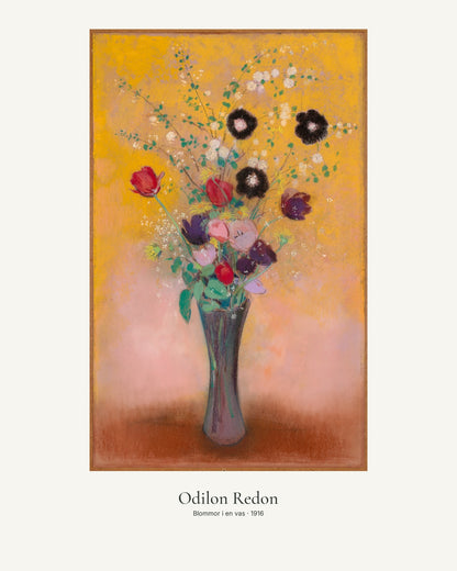 Blommor i en vas av Odilon Redon. Konstposter med ljus marginal och diskret verktext. 40 × 50 cm.