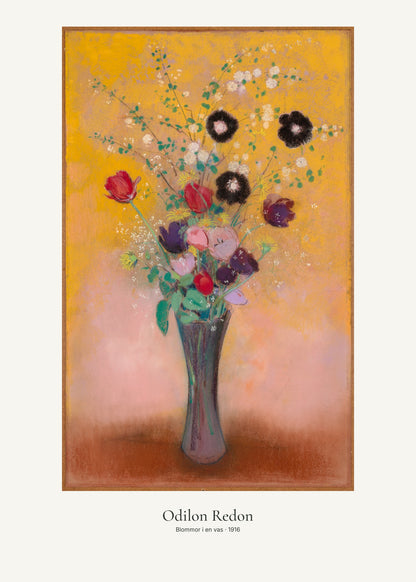 Blommor i en vas av Odilon Redon. Konstposter med ljus marginal och diskret verktext. 50 × 70 cm.
