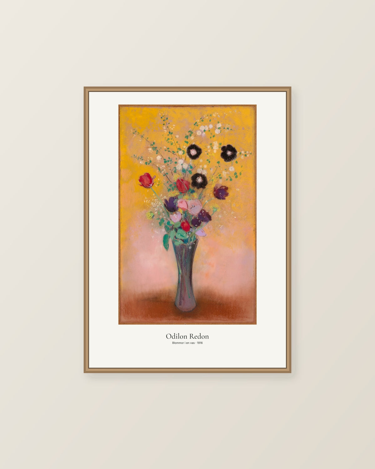 Blommor i en vas av Odilon Redon. Konstposter med ljus marginal och diskret verktext. Illustrerad inramningsvy. Ram ingår inte.