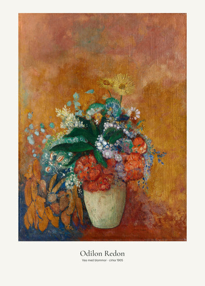 Vas med blommor av Odilon Redon. Konstposter med ljus marginal och diskret verktext. 50 × 70 cm.