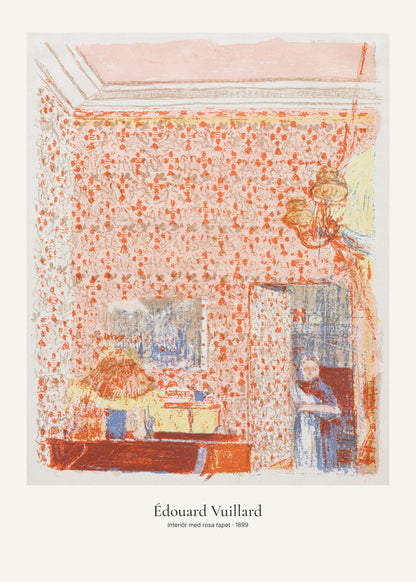 Interiör med rosa tapet av Édouard Vuillard. Konstposter med ljus marginal och diskret verktext. 50 × 70 cm.