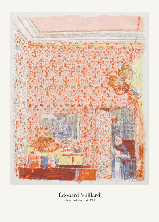 Interiör med rosa tapet av Édouard Vuillard. Konstposter med ljus marginal och diskret verktext. 50 × 70 cm.