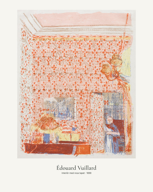 Interiör med rosa tapet av Édouard Vuillard. Konstposter med ljus marginal och diskret verktext. 40 × 50 cm.