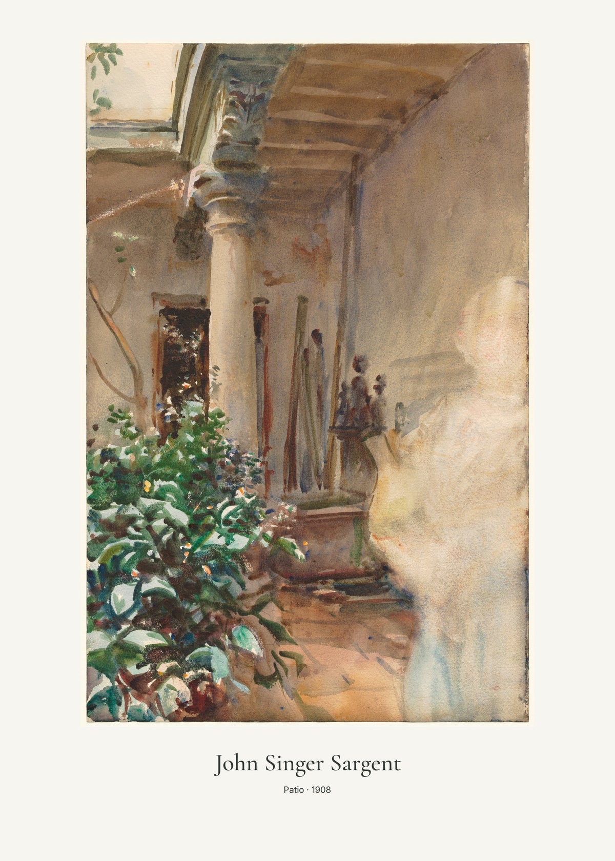 Patio av John Singer Sargent. Konstposter med ljus marginal och diskret verktext. 50 × 70 cm.