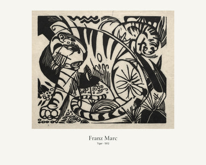 Tiger av Franz Marc. Konstposter med ljus marginal och diskret verktext. 40 × 50 cm.