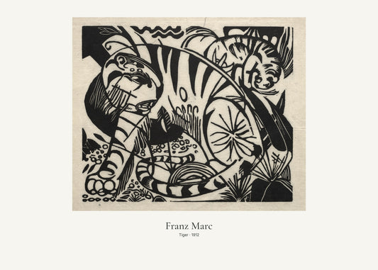 Tiger av Franz Marc. Konstposter med ljus marginal och diskret verktext. 50 × 70 cm.