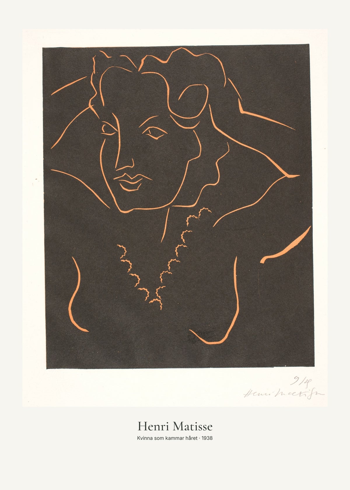 Kvinna som kammar håret av Henri Matisse. Konstposter med ljus marginal och diskret verktext. 50 × 70 cm.