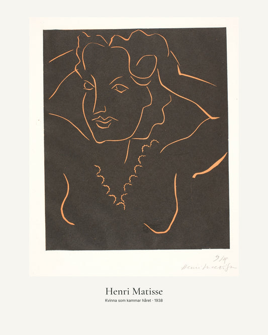 Kvinna som kammar håret av Henri Matisse. Konstposter med ljus marginal och diskret verktext. 40 × 50 cm.