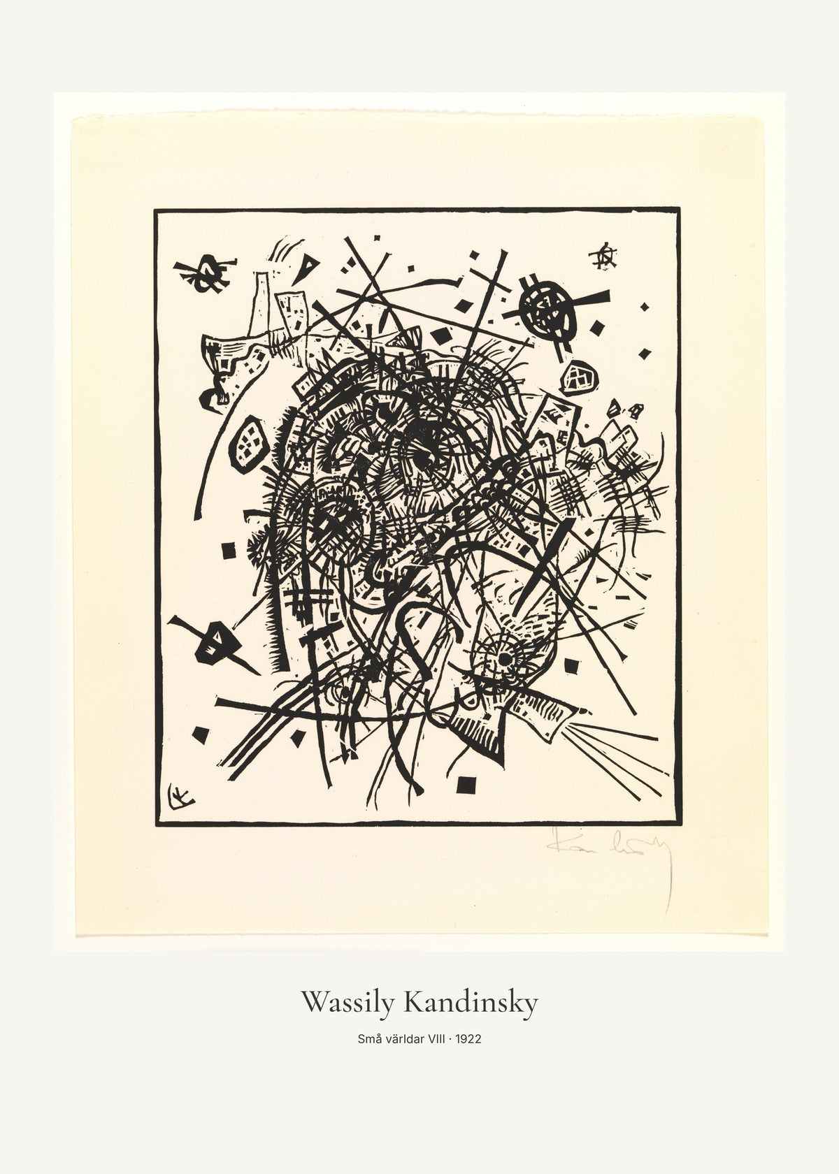 Små världar VIII av Wassily Kandinsky. Konstposter med ljus marginal och diskret verktext. 50 × 70 cm.