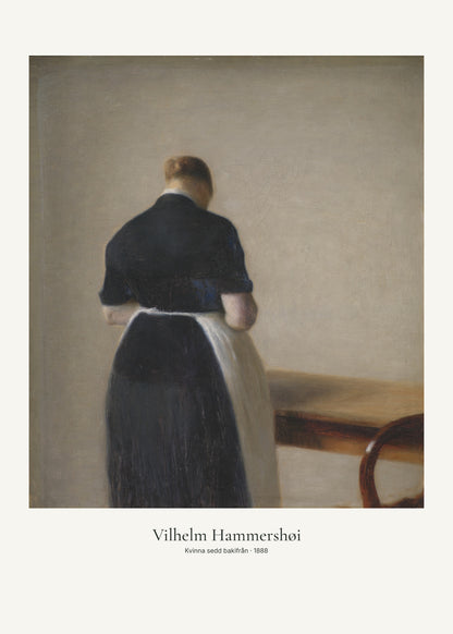 Kvinna sedd bakifrån av Vilhelm Hammershøi. Konstposter med ljus marginal och diskret verktext. 50 × 70 cm.