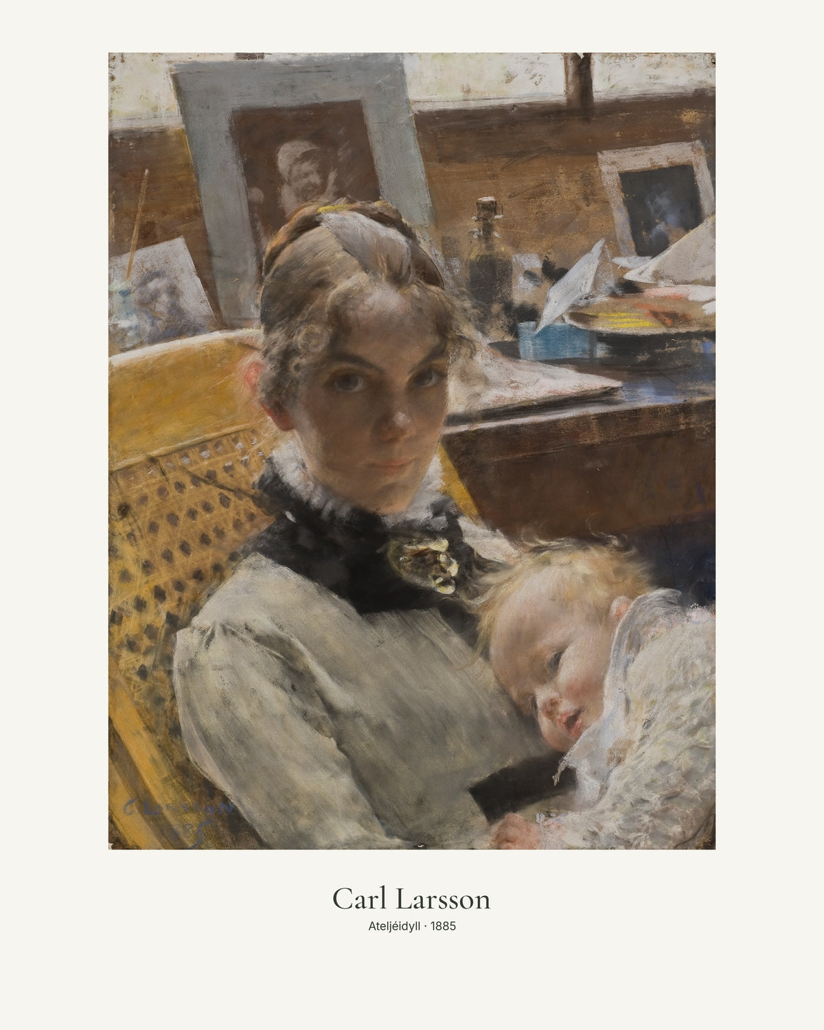 Ateljéidyll av Carl Larsson. Konstposter med ljus marginal och diskret verktext. 40 × 50 cm.