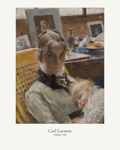 Ateljéidyll av Carl Larsson. Konstposter med ljus marginal och diskret verktext. 40 × 50 cm.