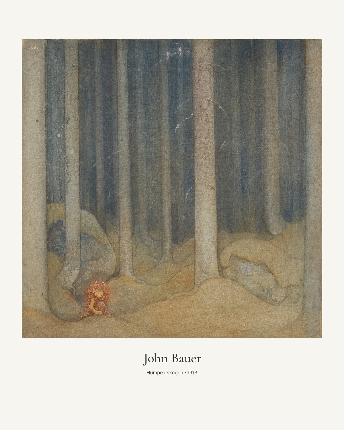 Humpe i skogen av John Bauer. Konstposter med ljus marginal och diskret verktext. 40 × 50 cm.