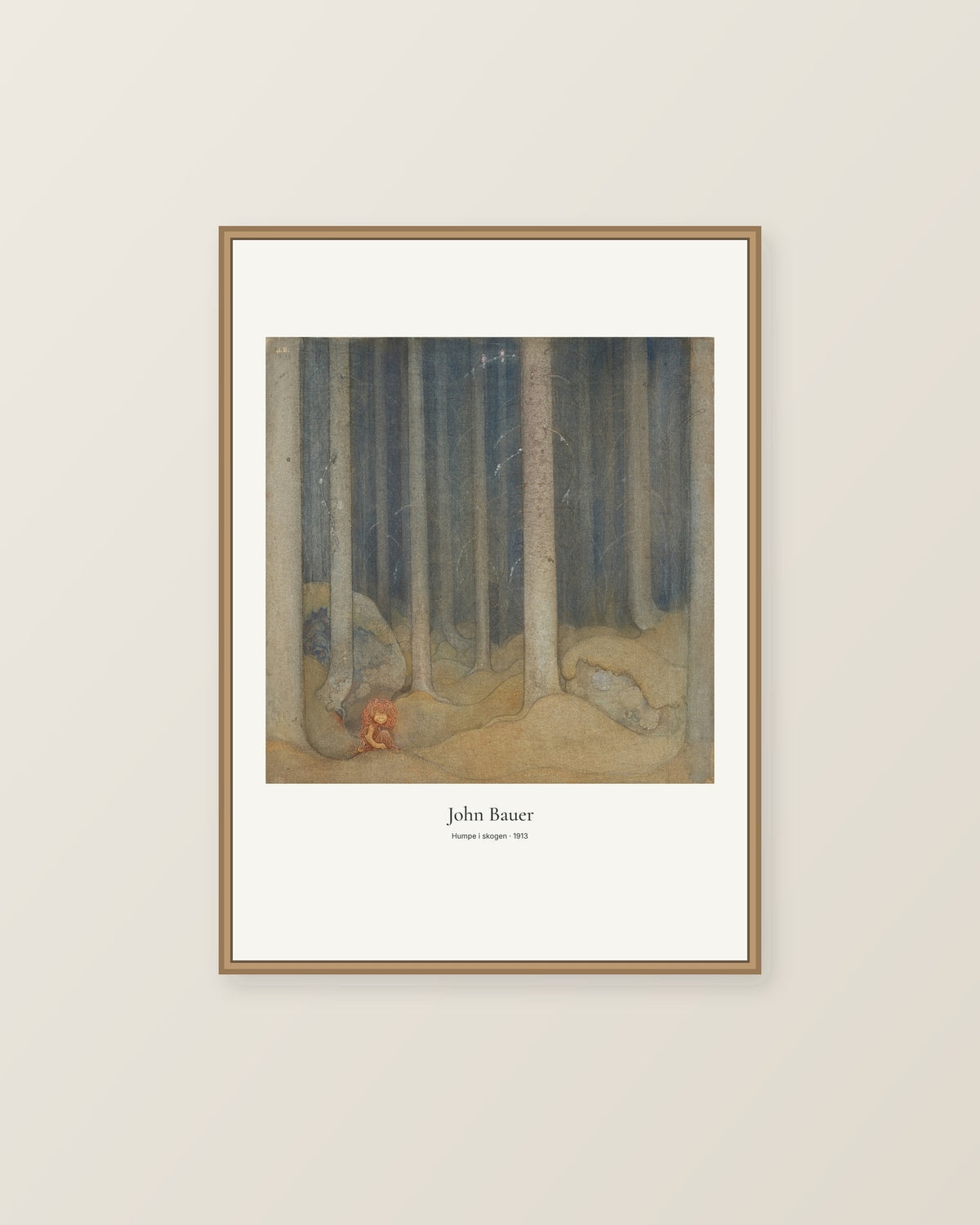 Humpe i skogen av John Bauer. Konstposter med ljus marginal och diskret verktext. Illustrerad inramningsvy. Ram ingår inte.