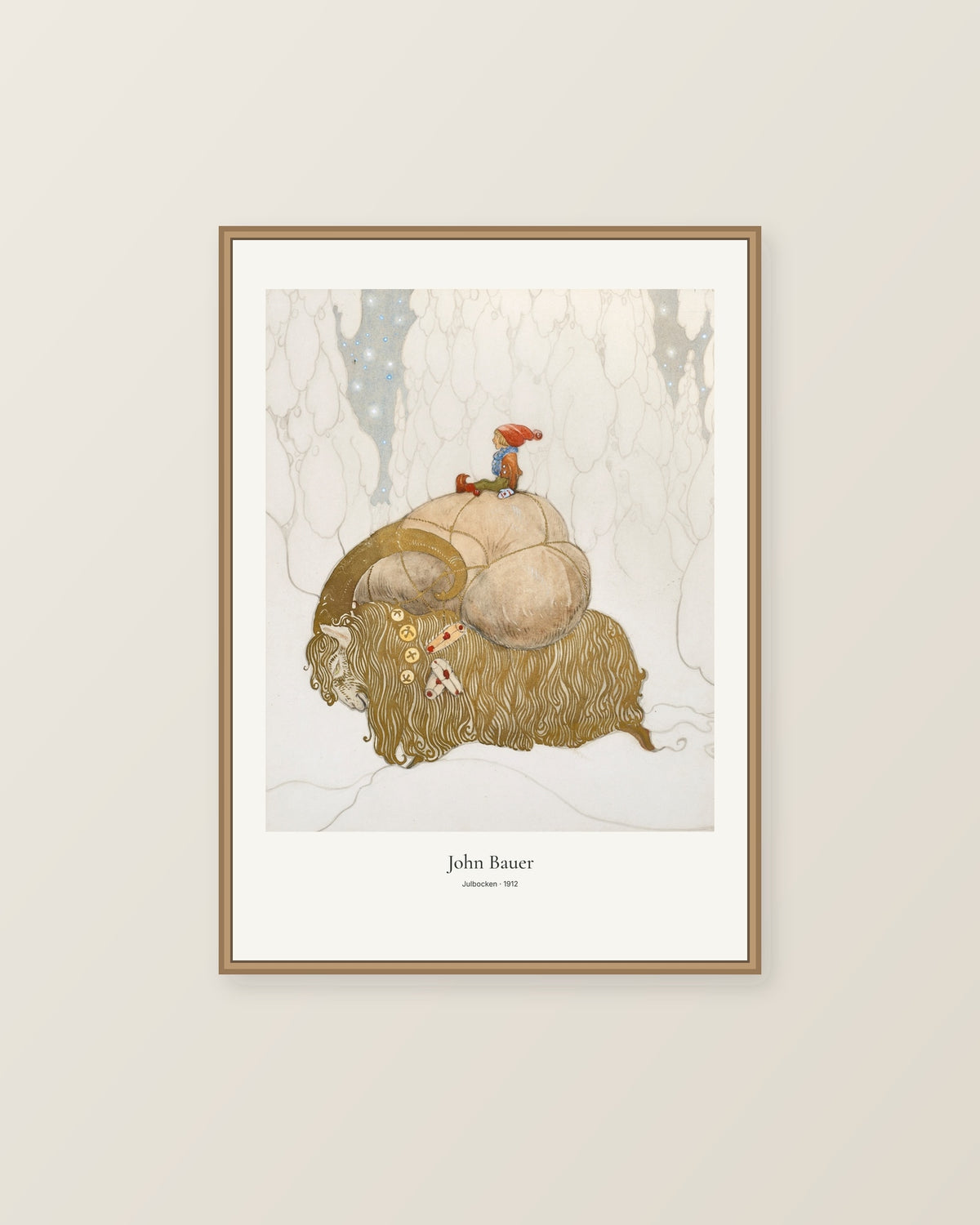 Julbocken av John Bauer. Konstposter med ljus marginal och diskret verktext. Illustrerad inramningsvy. Ram ingår inte.